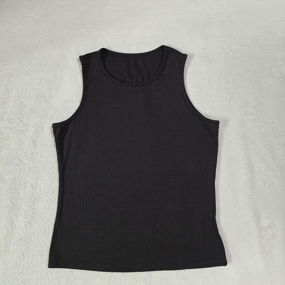 Black Ribbed Sleeveless Top, Size L. - Picture 1 of 7